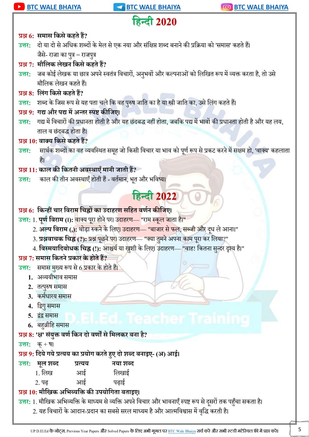 DElEd 2nd Semester Hindi Solved Paper